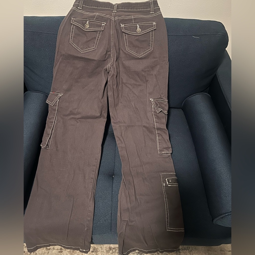 Dark grey Cargo Pants with White Stitching